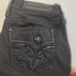 Men's Black Jeans with Fleur-de-Lis Pocket Detail